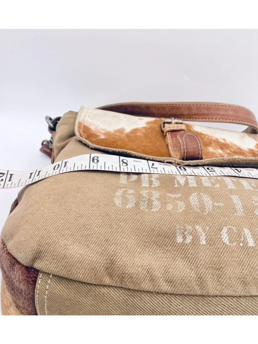 Myra Crossbody Bag Tan Canvas Leather Fold Over Purse Large Western Boho